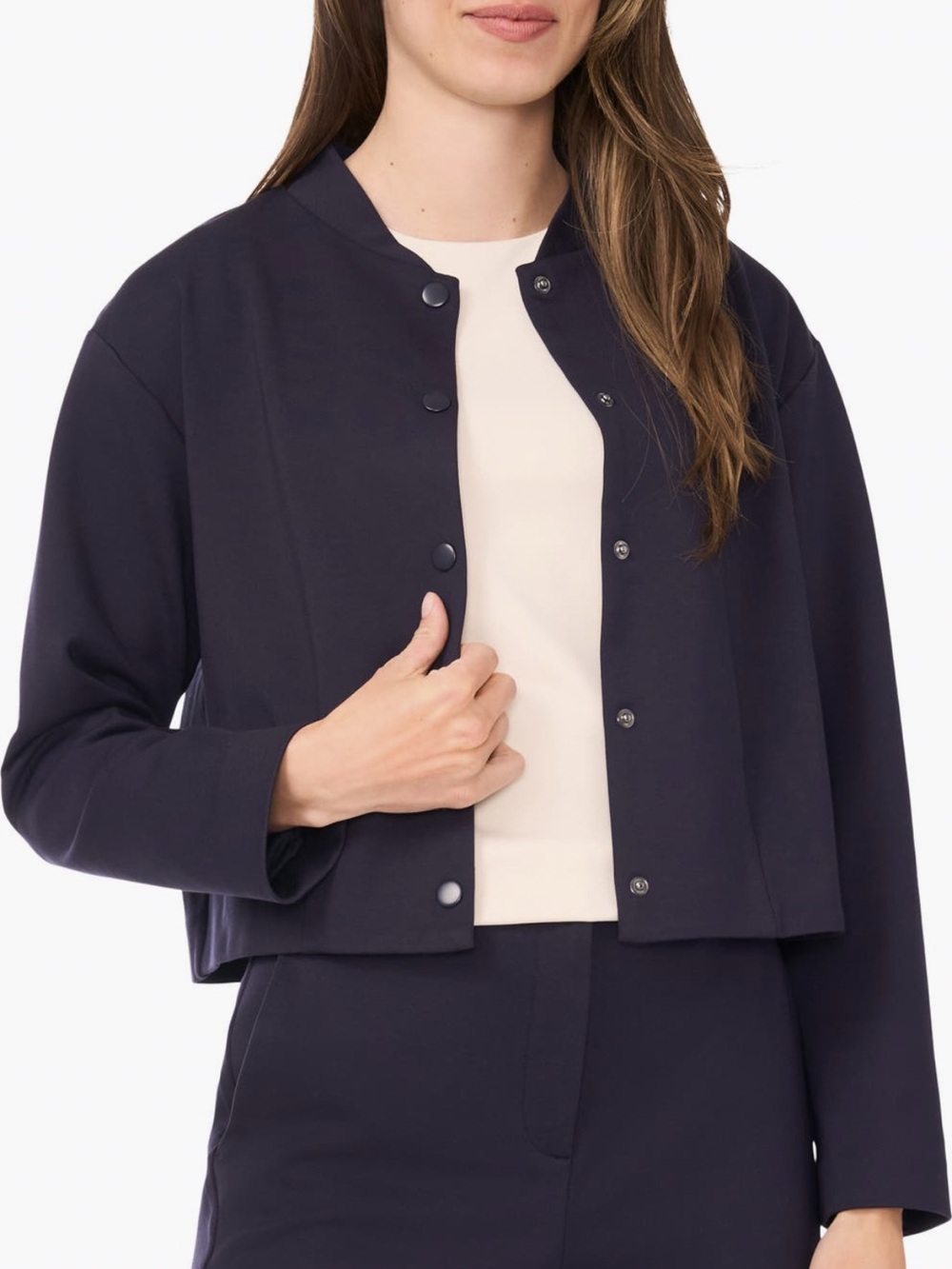 Halogen Navy Cropped Snap-Front Blazer